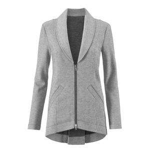CAbi - Style# 5300 Drop-Off Gray & White Striped Knit Zip Jacket -